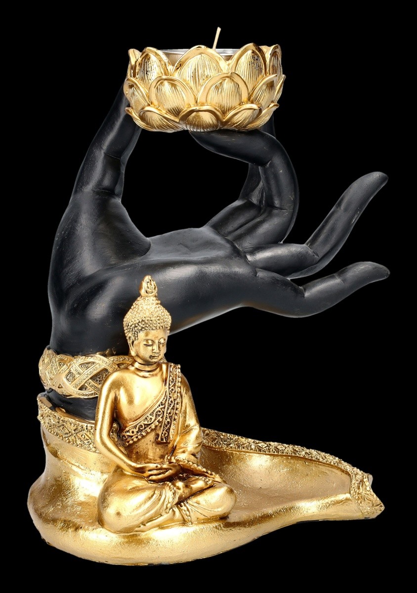 Tealight Holder - Buddha Figure With Hand - Zen Candle Meditation Deco - H 17