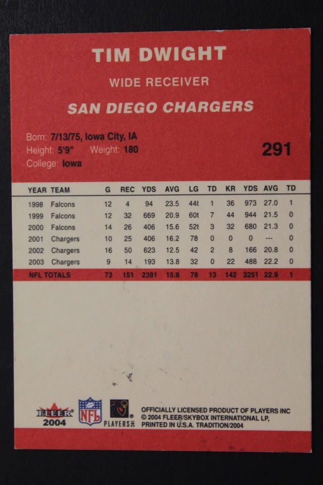 Tim Dwight San Diego Chargers Signed 2004 Fleer Tradition #291 Autographed Card - Image 2 of 3