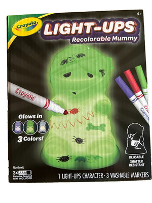 Crayola Halloween Light-Ups Recolorable MUMMY New 3 Markers, Glows in 3 Colors