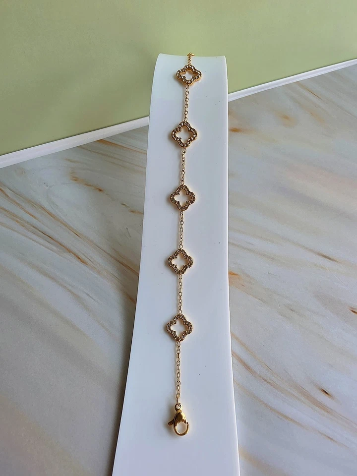 Браслет из 18-каратного листа с клевером золотой изящный подарки на день рождения для женщин - Изображение 3 из 4