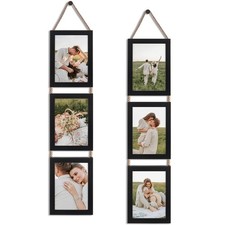 QUTREY 5x7 Black Collage Picture Frames - 6 Vertical Openings Hanging Photo