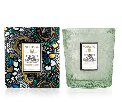 VOLUSPA FRENCH CADE LAVANDER GLASS JAR CANDLE COCONUT WAX 60 H 9 OZ OPEN BOX