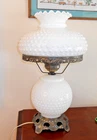 Vintage Fenton Hobnail Milk Glass Parlor Lamp 20" Gone With The Wind 3 way WORKS