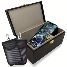 Faraday Key Box with 2 Signal Blocking Pouches for Car Keys Black New