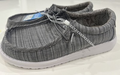Hey Dude Wally Linen Stone Youth Size 3 Gray Grey Shoes NEW