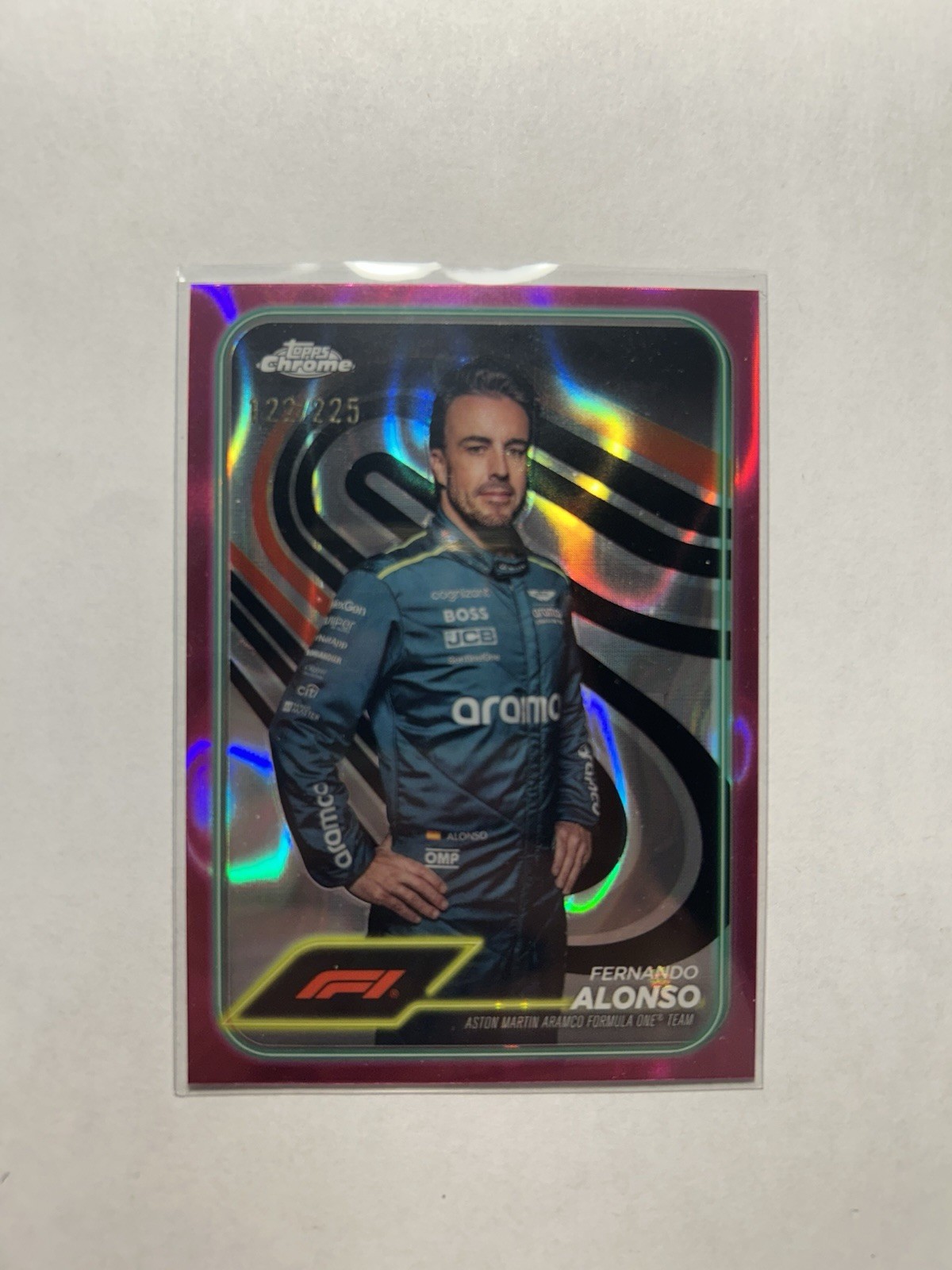 2024 Topps Chrome Formula 1 F1 #11 Fernando Alonso Fuchsia Lava /225 Portrait