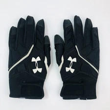 Under Armour UA Gloves Mens L Combat Full Finger Lineman Black White NOCSAE Cert
