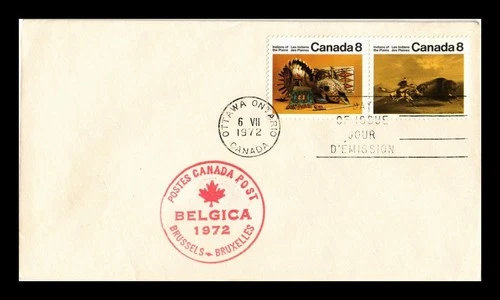 Dr Jim Stamps Canada FDC Indians of the Plains Setenant Pair Belgica 1972