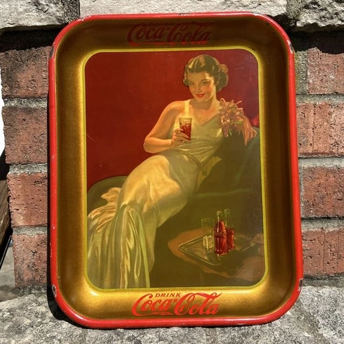 Vintage 1936 Hostess Girl Coca-cola Metal Tray - Lady In The Dress 30s Art Deco