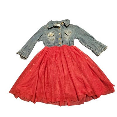Girls Arizona Red Tulle A-Line Dress Denim Top Size 6 Long Sleeve or 3/4 Sleeve