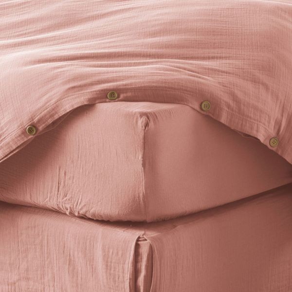 Drap housse 140x190 cm gaze de coton rose drap de lit adulte respirant