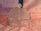 Vintage LGWright Or Higbee Glass ?Thistle Paneled 4 Toed & Lidded Honey Dish