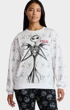 Disney Nightmare Before Christmas Women's Graphic Long Sleeve White Sweatshirt