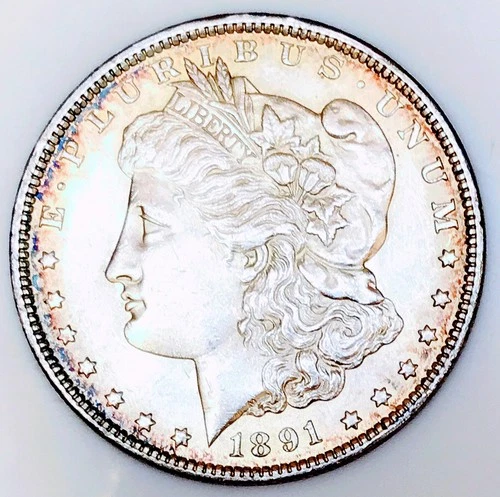1891 MORGAN DOLLAR! GEM BU+++! RAINBOW TONER! BEYOND COOL FIND! SO NICE! NR#G709