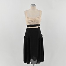 BCBGMAXAZRIA Eyelet Pleated Midi Dress Womens Size 0 Black Cream Cotton Cocktail