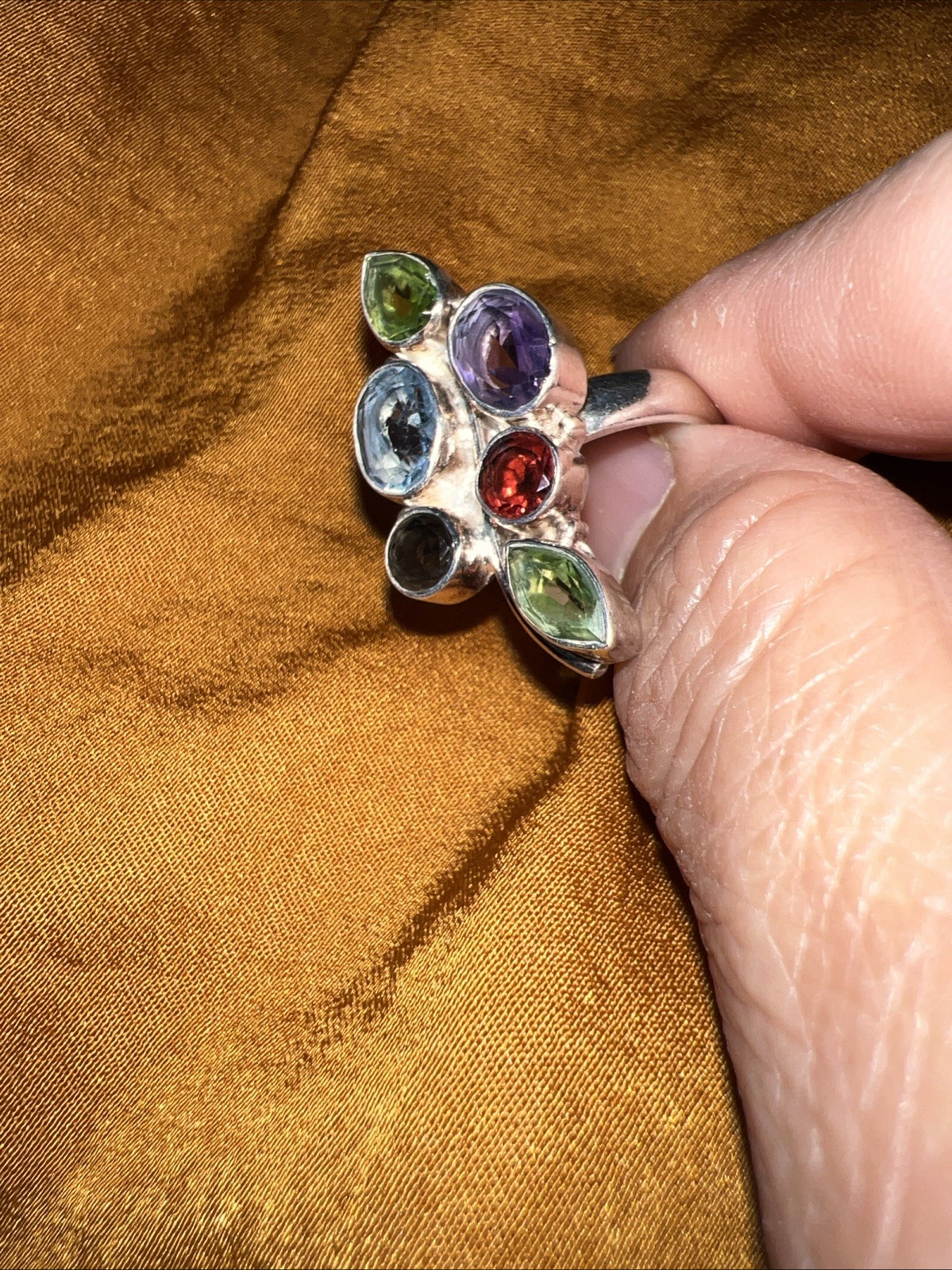 Multi Gemstone Silver Statement Ring, Garnet Tanz… - image 4