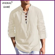 Men's Renaissance Shirt Pirate Medieval Viking Top Long Sleeved