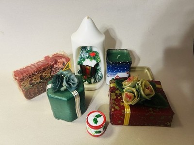 6 Vintage Unused Christmas Candles Leadless Wick Made In Italy Drum Candle +More