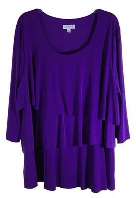 Susan Graver Liquid Knit Red Tiered Ruffle 3/4 Sleeve Tunic Top Womens 2X