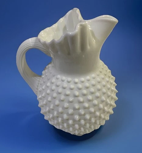 Vintage Fenton White Hobnail Milk Glass Large 9 1/2" Pitcher with Ice Lip