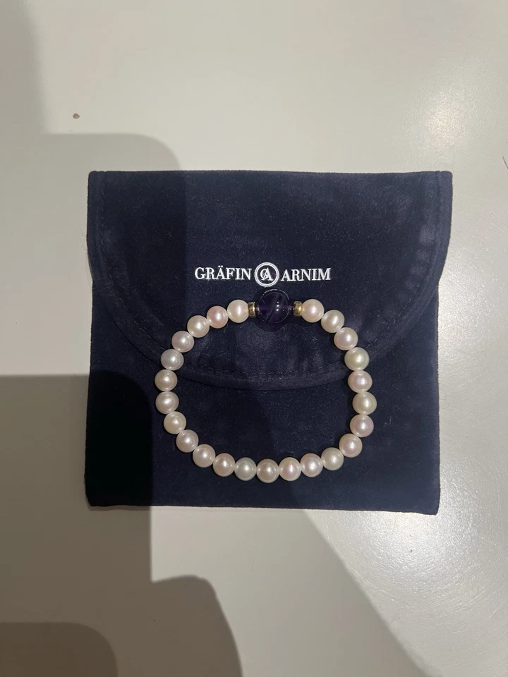 Gräfin Arnim Süßwasserperlen Armband mit Amethyst und Gold Kranz Neu