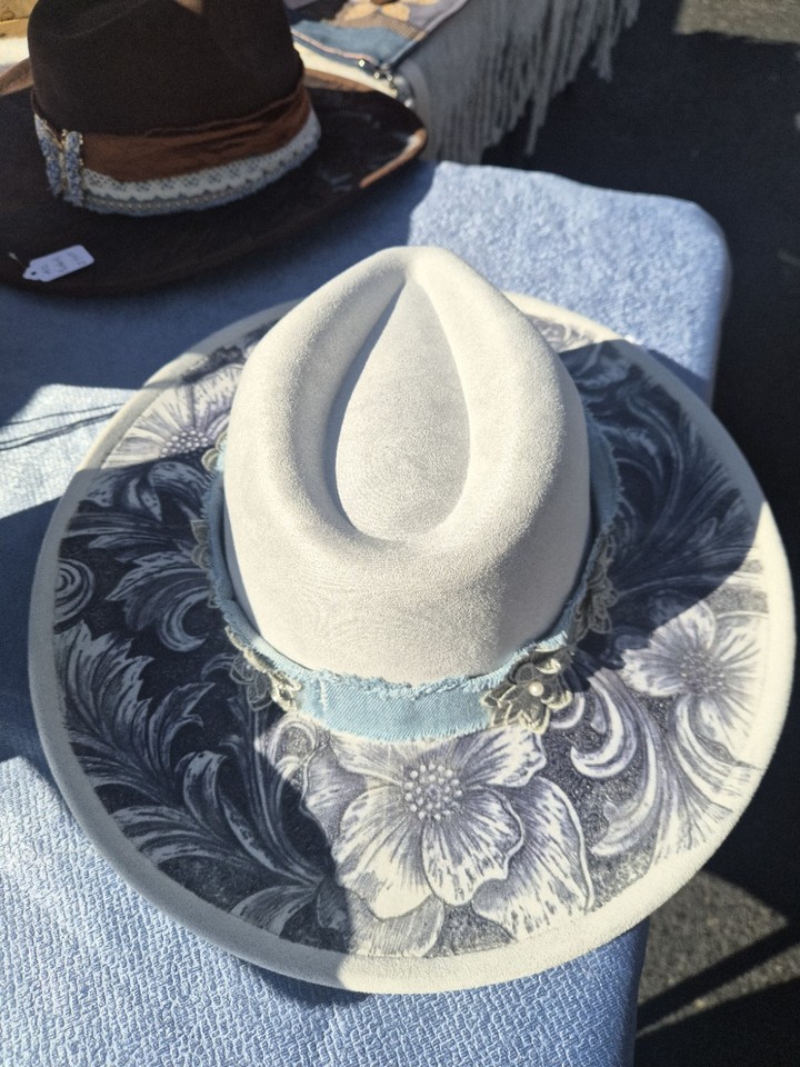 Custom Hand Burned Western Style BBlue Hibiscus Hat | eBay