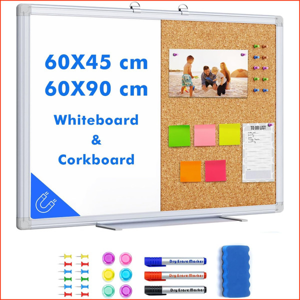 Pinnwand Kork Und Whiteboard Aluminiumrahmen 60X45Cm Magnettafel BüRo KüChe-image