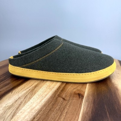 Olukai Hamani Hulu Men's 12 Real Sheep Fur Wool Mule Slippers Green Warm Slip-On