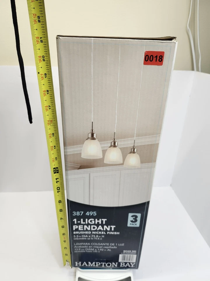Mini colgante Hampton Bay de níquel cepillado de 1 luz (paquete de 3) nuevo en caja Foto 3 de 3