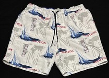 Nautica Sailing Boats Compass AOP Blue Swim Trunks Inner Mesh Mens Size L Y2K