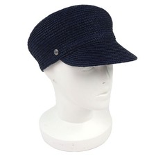 HERMES Galatee Raffia Ribbon Button Cap Navy, UK58, Excellent Used Condition