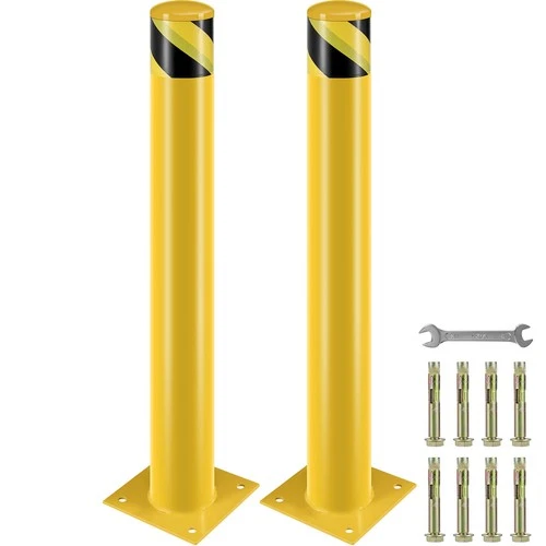 2PCS Safety Bollard 36" 42" 48" High Q235 Steel Post Yellow Pipe Barrier - product listing photo