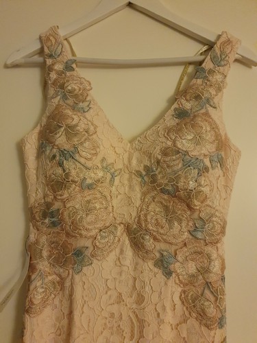 Lipsy Kleid Crochet Hochzeit Pink Crème Apricot Applikationen UK 8 D 36 Edel - Bild 3 von 8