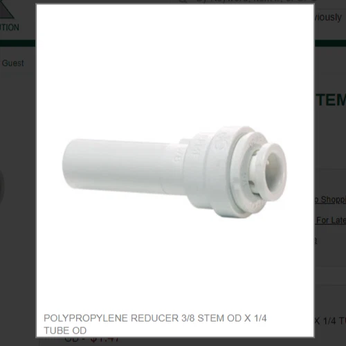 JOHN GUEST POLYPROPYLENE REDUCER 3/8 STEM OD X 1/4 TUBE OD # PP061208W-US