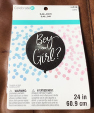 Baby Gender Reveal Black Boy or Girl Balloon w/ Pink  Blue Confetti XL 24"