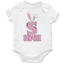 Personalised Easter Babygrow Girls Pink Initial Custom Spring Bunny Vests Baby