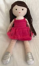 Amy Coe girl Plush doll 15" Rag Doll Brunette 2016 Cloth Hair Strips Stuffed Toy