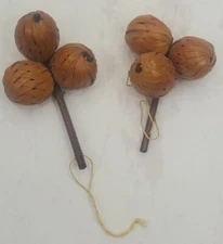 Vtg Rattan Balls Beach Themed Ornaments Set of 2, Decoration 2.5" Long