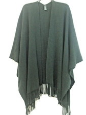 East 5th Women's Black Knit Fringed Trim Cape Open Front Shawl Wrap One Size Fit