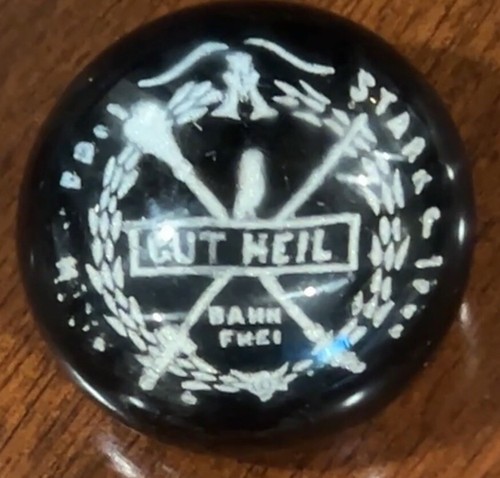 RARE ANTIQUE GERMAN TURNER SOCIETY "Gut Heil" Glass Paperweight Fencing? 1840