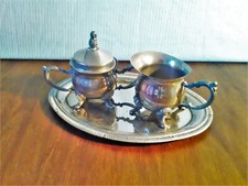 Platt- Menage Milch- Kännchen Zucker- Dose ungemarkt versilbert antik Vintage