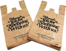 Choice 1/6 Standard Size Beige "Thank You" Script Heavy-Duty Plastic T-Shirt Bag