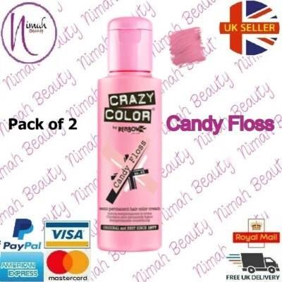 2 X Crazy Color Semi Permanent Hair Dye Candy Floss 100ml (Pack of 2)