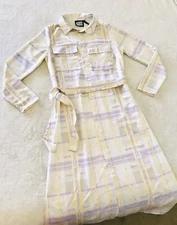 Reclaimed Vintage Women's Lilac Purple Yellow Logo Midi Shirt Dress Size 2 XS-S