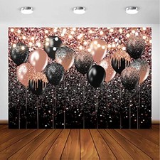 Rose Gold and Black Glitter Backdrop for Birthday Wedding Bridal Shower 7x5ft