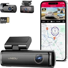 4K+1080P 3 Lens Dash Cam 5GHz WiFi GPS APP Night Vision 64GB SD Card Dash Camera