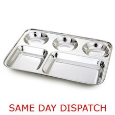 Stainless Steel 5/3 Compartment Food Serving Dish Indian Large  Dinner Plate uk