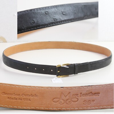 Genuine Ostrich Skin Handmade Black Belt 36'' long x 1'' wide Max Leather