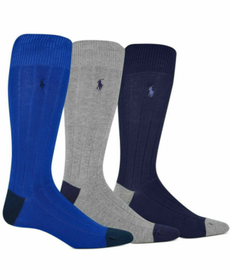polo ralph lauren men's 3-pk. soft touch rib dress socks Polo Ralph Lauren 3 Pack Soft Touch Reinforced Custom Fit Ribbed Dress Socks