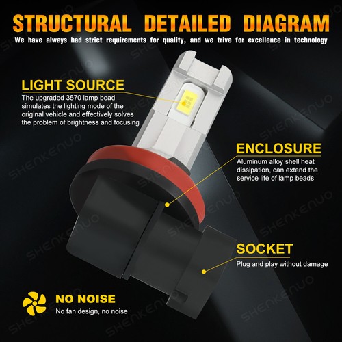 For Ford Focus 2005-2007 LED Headlight Hi/Lo + Fog Light Bulbs Kit Combo 6000K - Picture 11 of 16